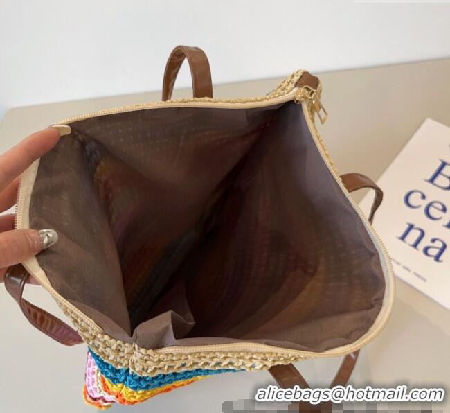Traditional Discount Miu Miu Crochet Straw Vertical Tote Bag 0513 Rainbow 2025