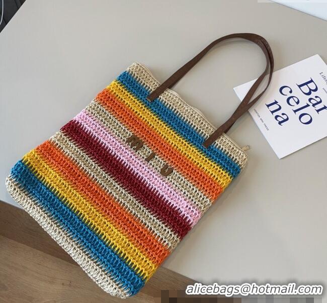 Traditional Discount Miu Miu Crochet Straw Vertical Tote Bag 0513 Rainbow 2025