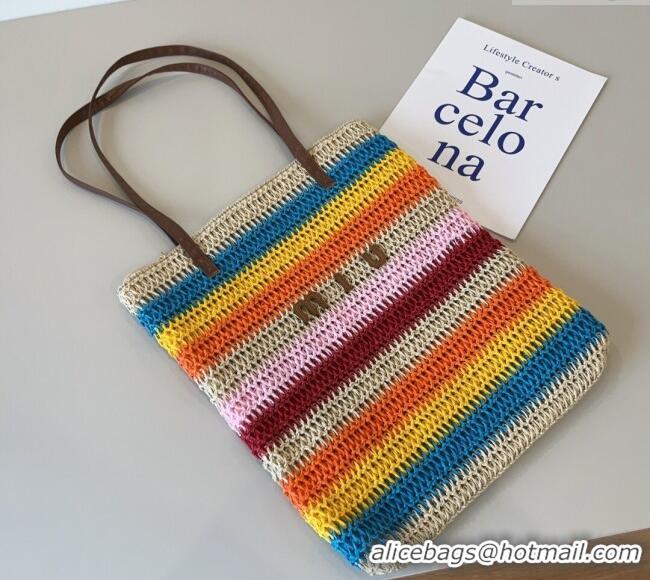 Traditional Discount Miu Miu Crochet Straw Vertical Tote Bag 0513 Rainbow 2025