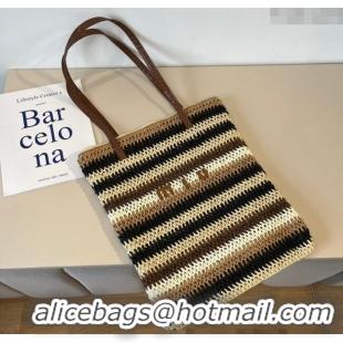 Good Taste Miu Miu Crochet Straw Vertical Tote Bag 0513 Beige/Multicolor 2025