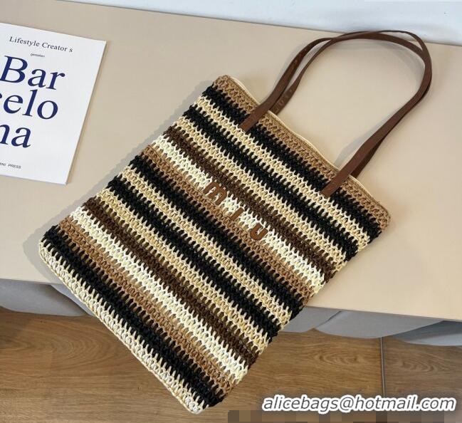 Good Taste Miu Miu Crochet Straw Vertical Tote Bag 0513 Beige/Multicolor 2025