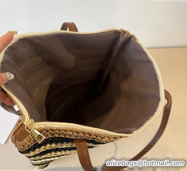 Good Taste Miu Miu Crochet Straw Vertical Tote Bag 0513 Beige/Multicolor 2025