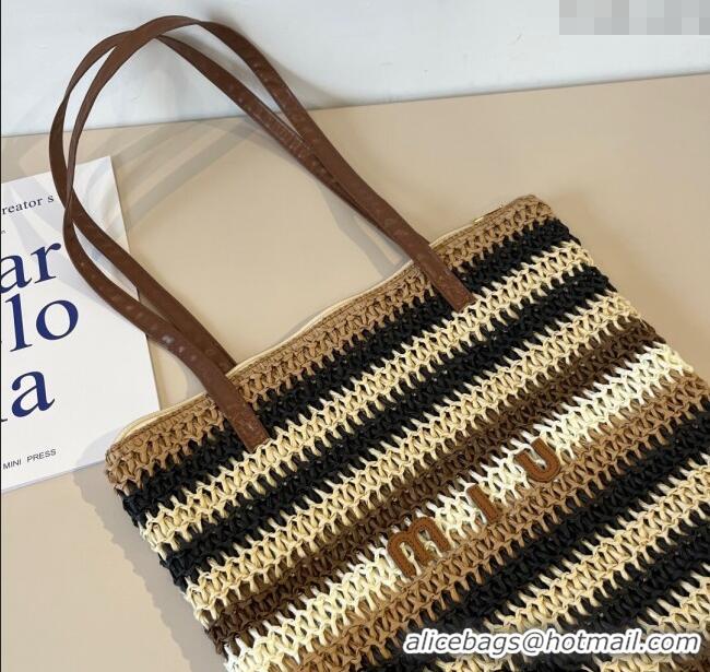 Good Taste Miu Miu Crochet Straw Vertical Tote Bag 0513 Beige/Multicolor 2025