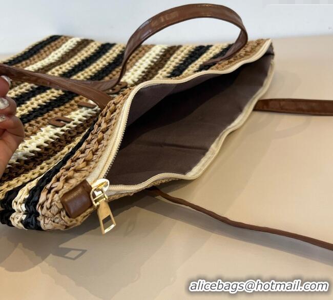 Good Taste Miu Miu Crochet Straw Vertical Tote Bag 0513 Beige/Multicolor 2025