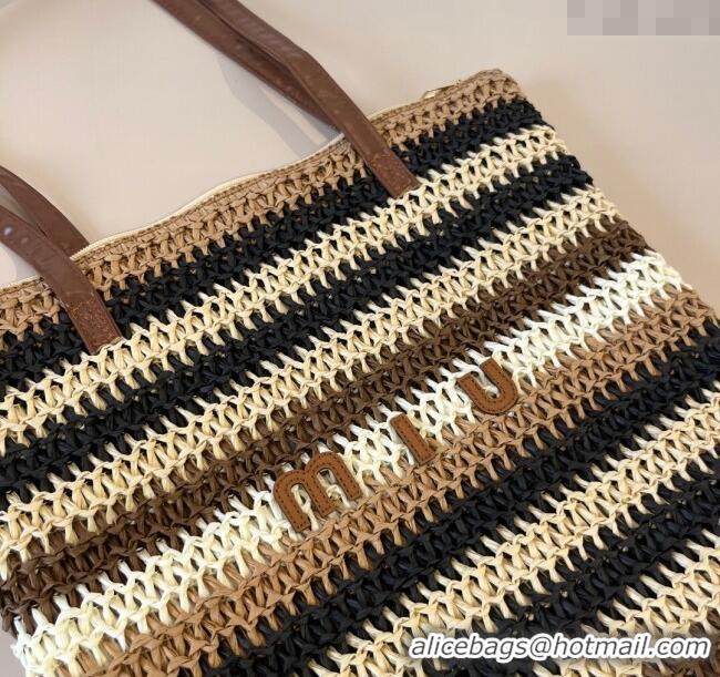 Good Taste Miu Miu Crochet Straw Vertical Tote Bag 0513 Beige/Multicolor 2025