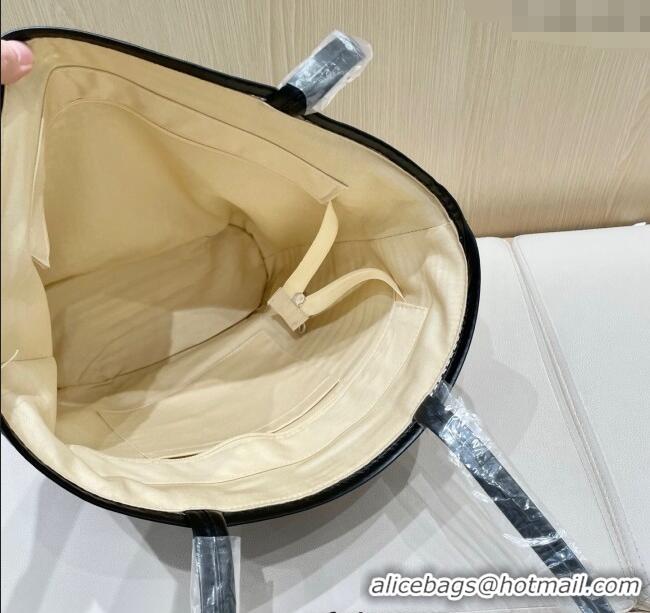 Luxury Discount Miu Miu Straw Striped Basket Bag 0513 Black 2025