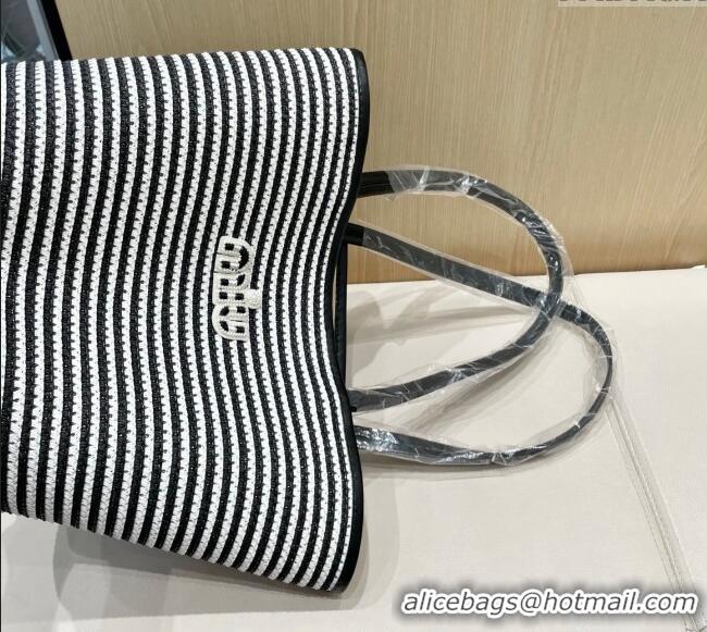 Luxury Discount Miu Miu Straw Striped Basket Bag 0513 Black 2025