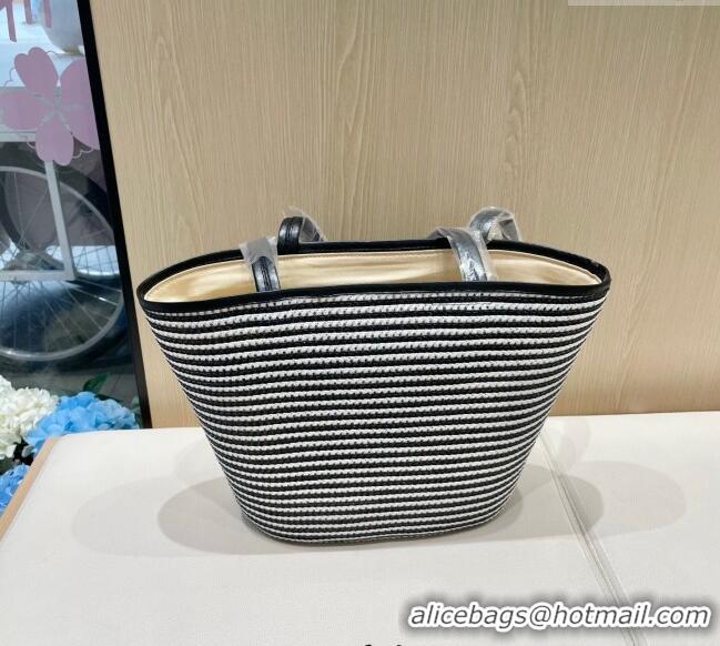 Luxury Discount Miu Miu Straw Striped Basket Bag 0513 Black 2025