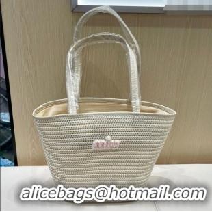 Traditional Specials Miu Miu Straw Striped Basket Bag 0513 Beige 2025