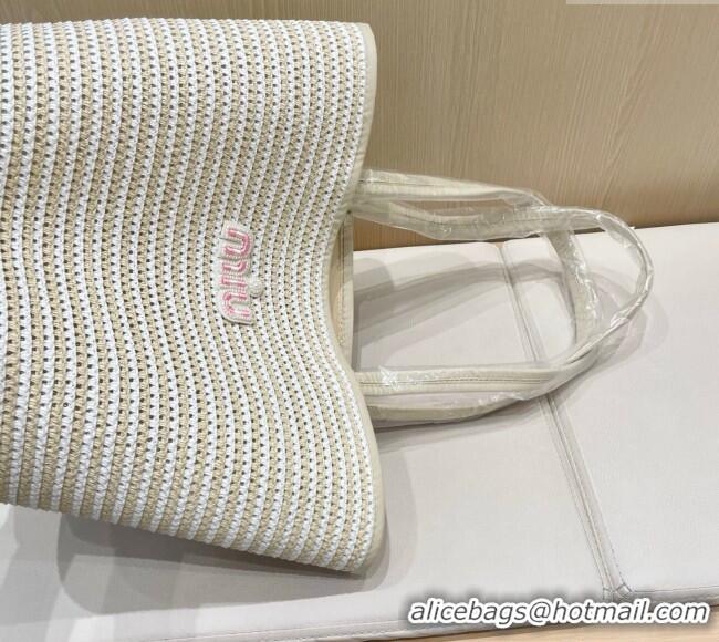 Traditional Specials Miu Miu Straw Striped Basket Bag 0513 Beige 2025