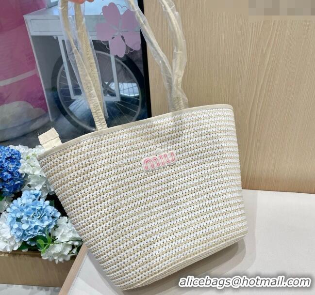 Traditional Specials Miu Miu Straw Striped Basket Bag 0513 Beige 2025