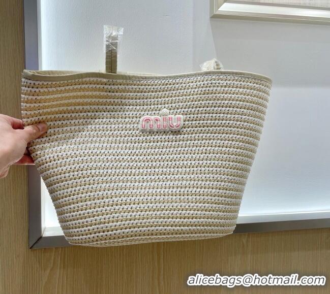Traditional Specials Miu Miu Straw Striped Basket Bag 0513 Beige 2025