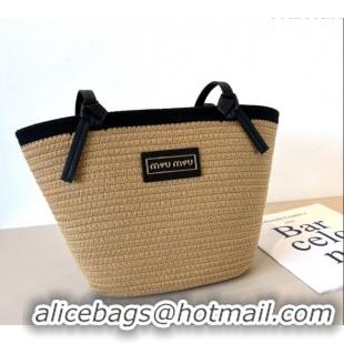 Buy Fashionable Miu Miu Straw Basket Bag 0513 Khaki/Black 2025