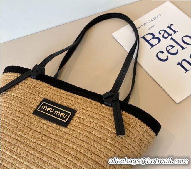 Buy Fashionable Miu Miu Straw Basket Bag 0513 Khaki/Black 2025