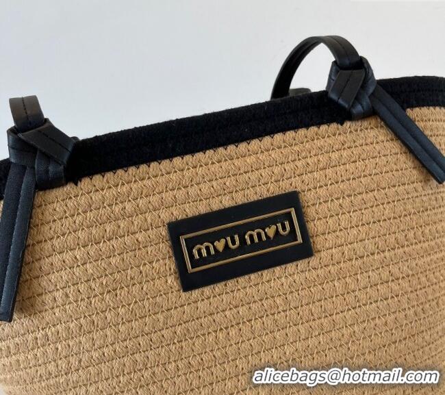 Buy Fashionable Miu Miu Straw Basket Bag 0513 Khaki/Black 2025