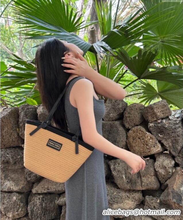 Buy Fashionable Miu Miu Straw Basket Bag 0513 Khaki/Black 2025