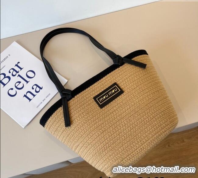 Buy Fashionable Miu Miu Straw Basket Bag 0513 Khaki/Black 2025