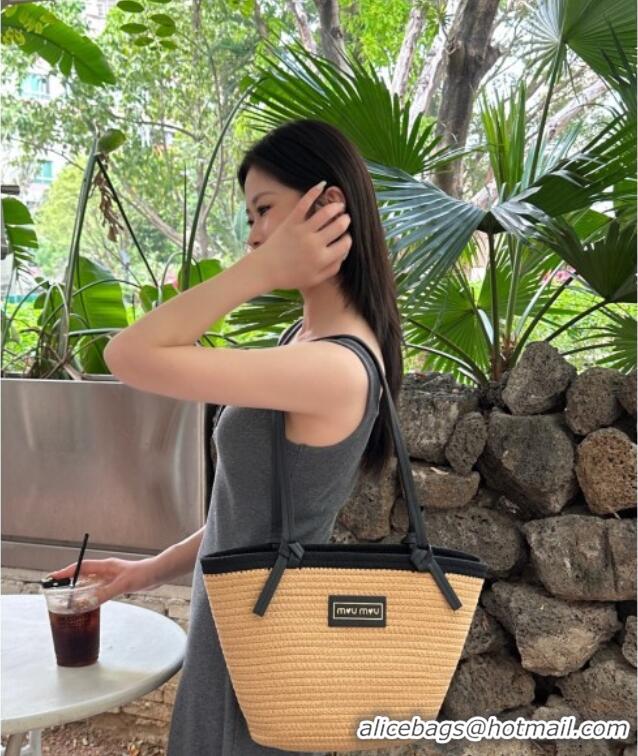 Buy Fashionable Miu Miu Straw Basket Bag 0513 Khaki/Black 2025
