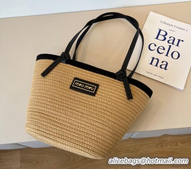 Buy Fashionable Miu Miu Straw Basket Bag 0513 Khaki/Black 2025