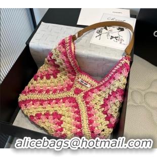 Top Grade Miu Miu Straw Hobo Bag 0513 Pink/Beige 2025