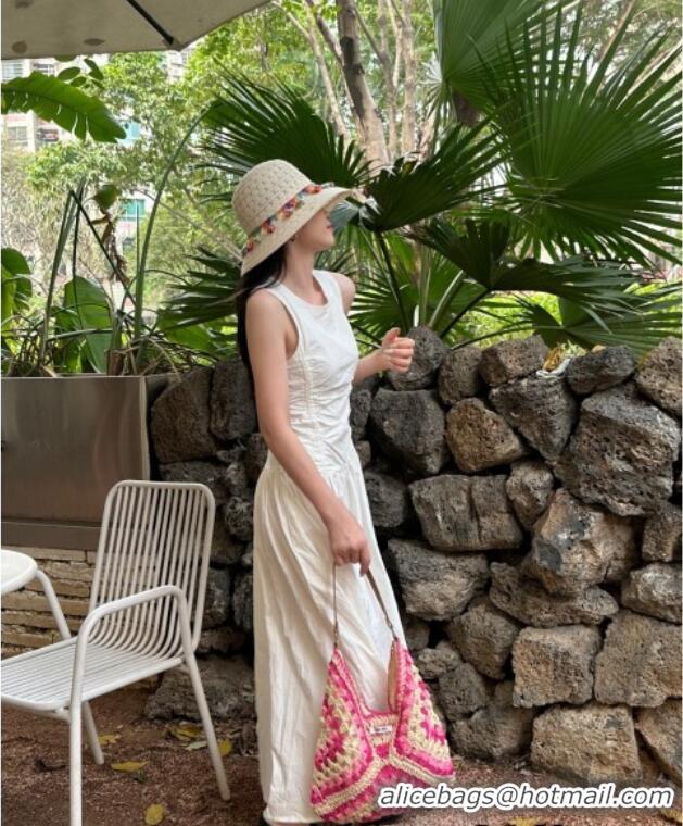 Top Grade Miu Miu Straw Hobo Bag 0513 Pink/Beige 2025