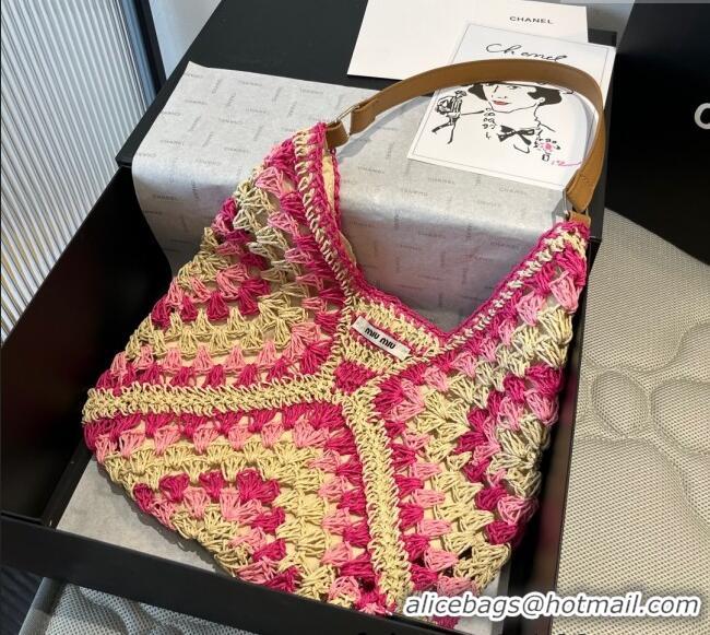 Top Grade Miu Miu Straw Hobo Bag 0513 Pink/Beige 2025