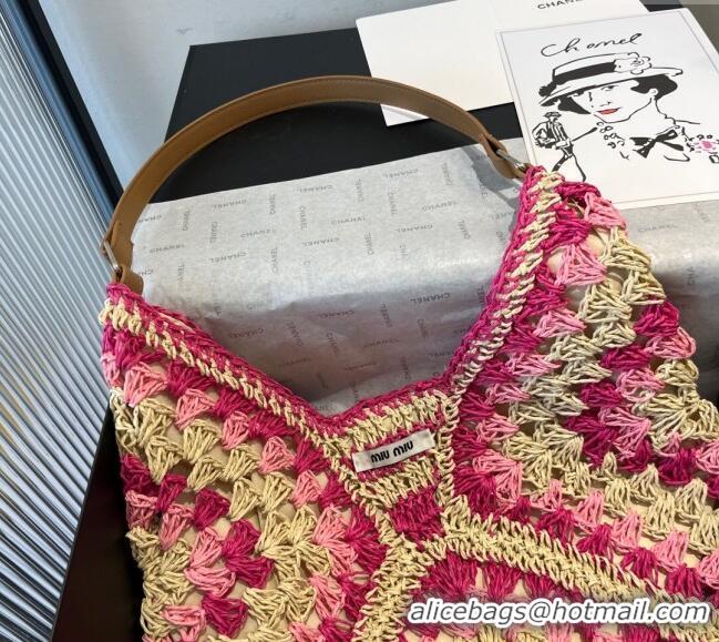 Top Grade Miu Miu Straw Hobo Bag 0513 Pink/Beige 2025