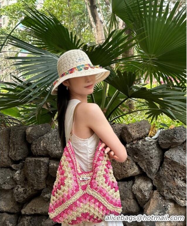 Top Grade Miu Miu Straw Hobo Bag 0513 Pink/Beige 2025