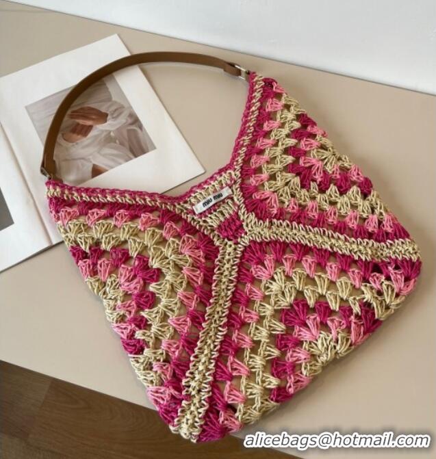 Top Grade Miu Miu Straw Hobo Bag 0513 Pink/Beige 2025