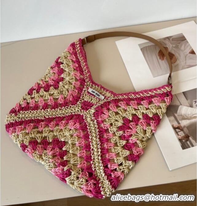 Top Grade Miu Miu Straw Hobo Bag 0513 Pink/Beige 2025