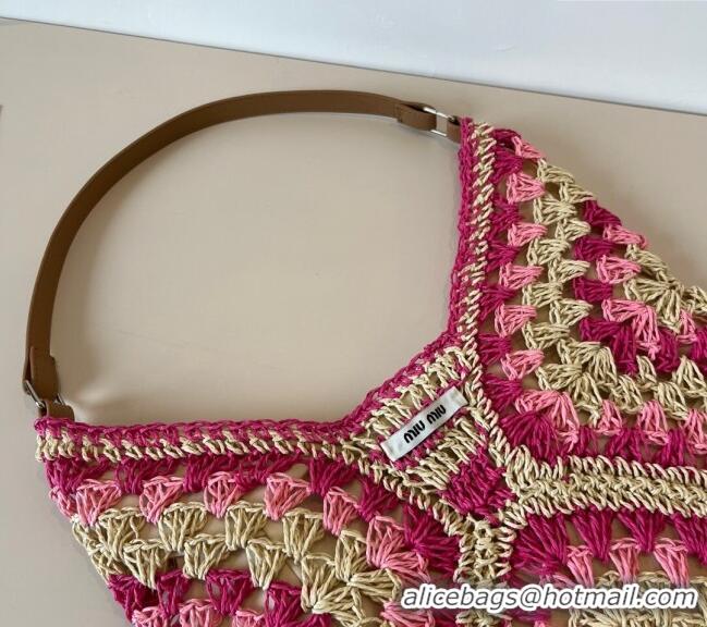 Top Grade Miu Miu Straw Hobo Bag 0513 Pink/Beige 2025