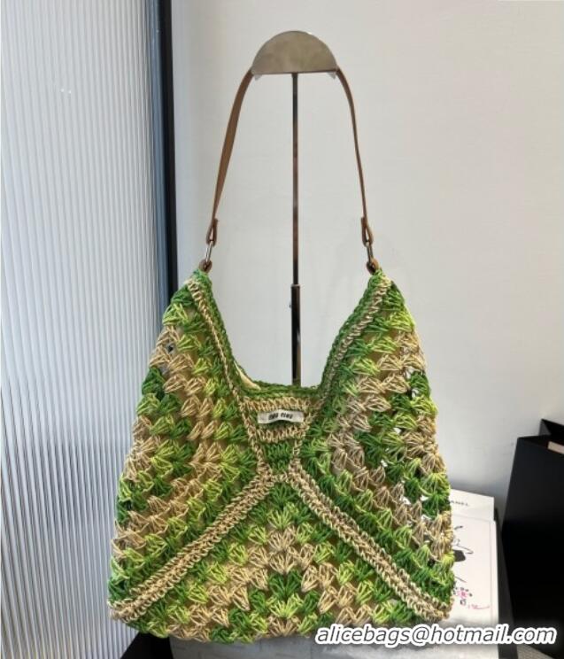 Best Price Cheap Miu Miu Straw Hobo Bag 0513 Green/Beige 2025