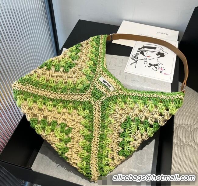 Best Price Cheap Miu Miu Straw Hobo Bag 0513 Green/Beige 2025
