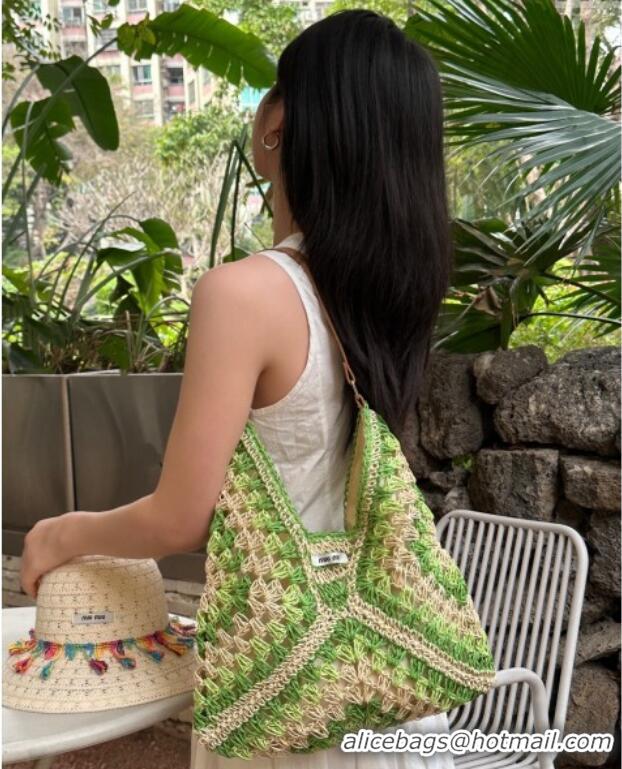 Best Price Cheap Miu Miu Straw Hobo Bag 0513 Green/Beige 2025