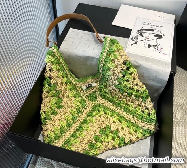 Best Price Cheap Miu Miu Straw Hobo Bag 0513 Green/Beige 2025
