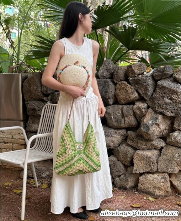 Best Price Cheap Miu Miu Straw Hobo Bag 0513 Green/Beige 2025