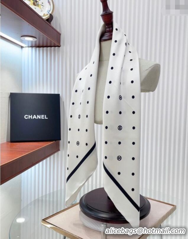 Hot Style Chanel Circle CC Silk Square Scarf 90x90cm CH051306 White 2025