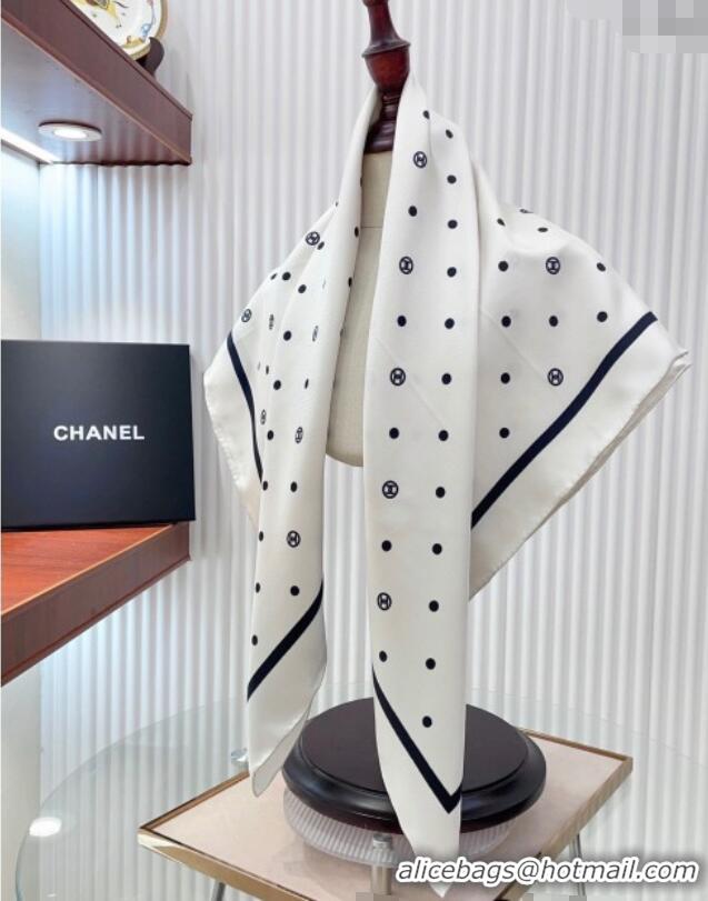 Hot Style Chanel Circle CC Silk Square Scarf 90x90cm CH051306 White 2025