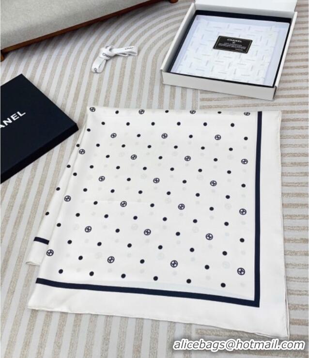 Hot Style Chanel Circle CC Silk Square Scarf 90x90cm CH051306 White 2025