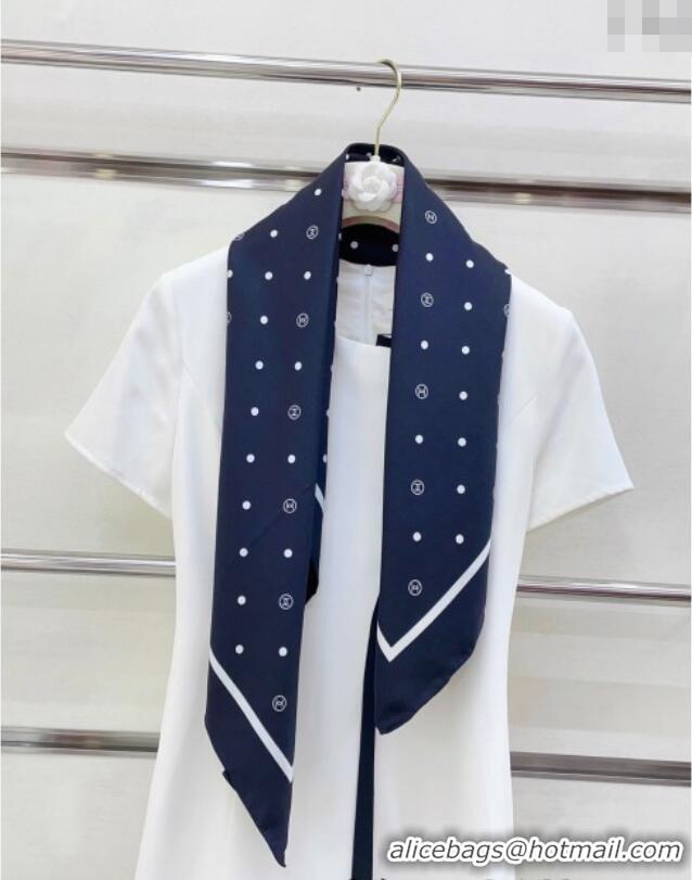 Discount Chanel Circle CC Silk Square Scarf 90x90cm CH051306 Navy Blue 2025