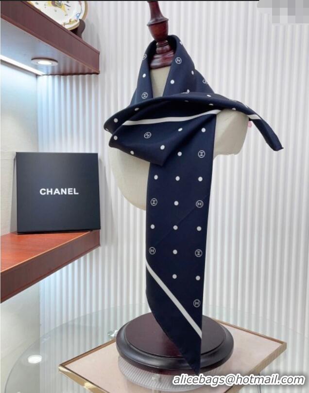 Discount Chanel Circle CC Silk Square Scarf 90x90cm CH051306 Navy Blue 2025