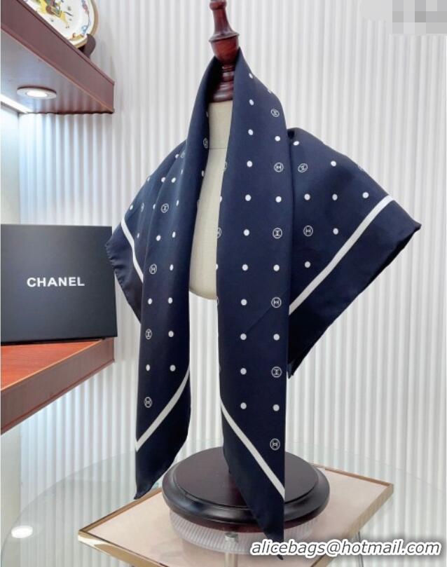Discount Chanel Circle CC Silk Square Scarf 90x90cm CH051306 Navy Blue 2025