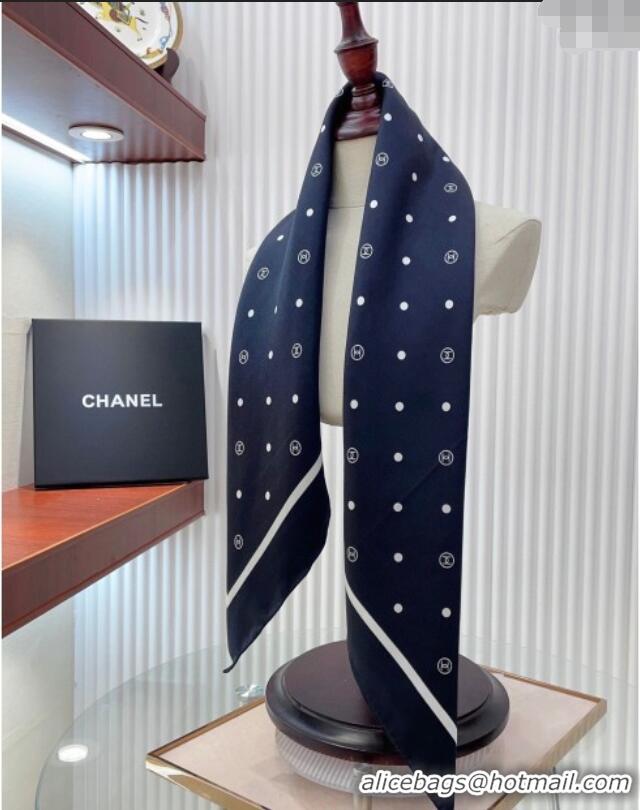 Discount Chanel Circle CC Silk Square Scarf 90x90cm CH051306 Navy Blue 2025