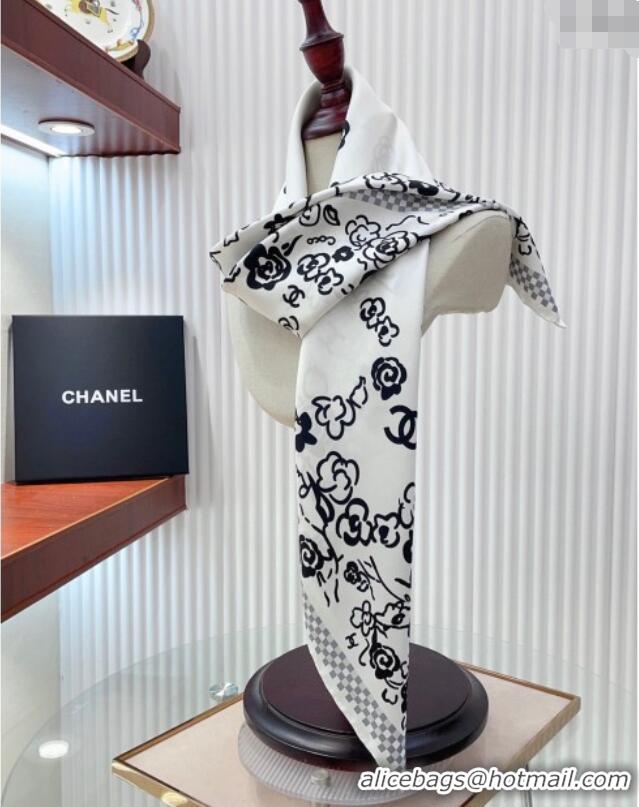 Best Product Chanel Flower Silk Square Scarf 90x90cm CH051307 White 2025