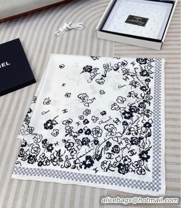Best Product Chanel Flower Silk Square Scarf 90x90cm CH051307 White 2025
