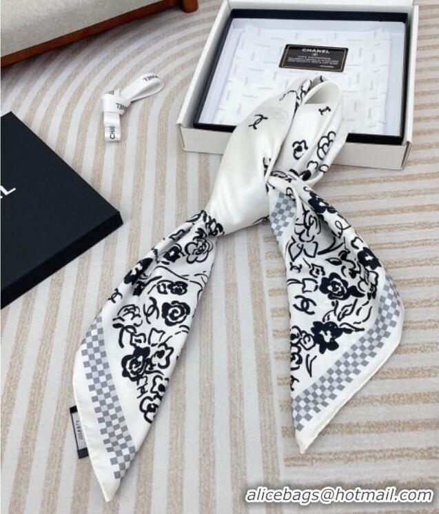 Best Product Chanel Flower Silk Square Scarf 90x90cm CH051307 White 2025