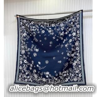 Top Design Chanel Flower Silk Square Scarf 90x90cm CH051307 Navy Blue 2025