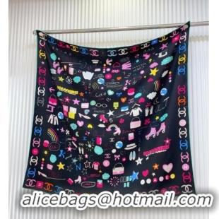 Famous Brand Chanel Graffiti Logo Silk Square Scarf 90x90cm CH051308 Black 2025