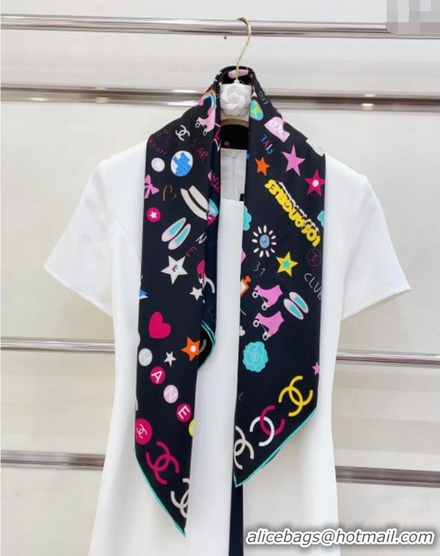Famous Brand Chanel Graffiti Logo Silk Square Scarf 90x90cm CH051308 Black 2025