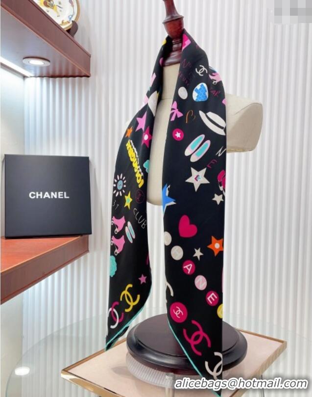 Famous Brand Chanel Graffiti Logo Silk Square Scarf 90x90cm CH051308 Black 2025